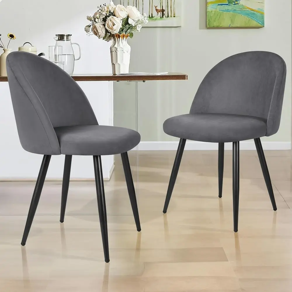 Alfordson 2x Dining Chairs Velvet Grey - Furniture