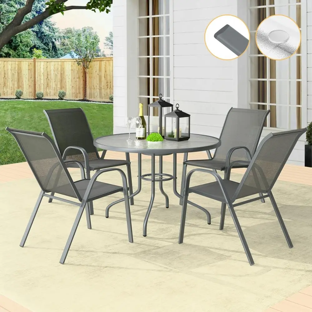 Alfordson 5PCS Outdoor Dining Set Round Table and Chairs 90cm Grey - Up to 65% off Outdoor Furniture