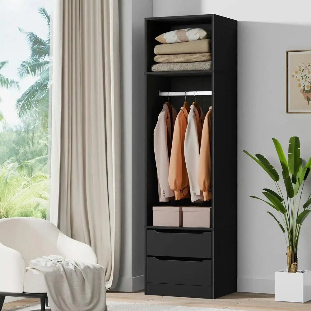 Alfordson Wardrobe Clothes Cabinet Hanging Rod Black - Furniture