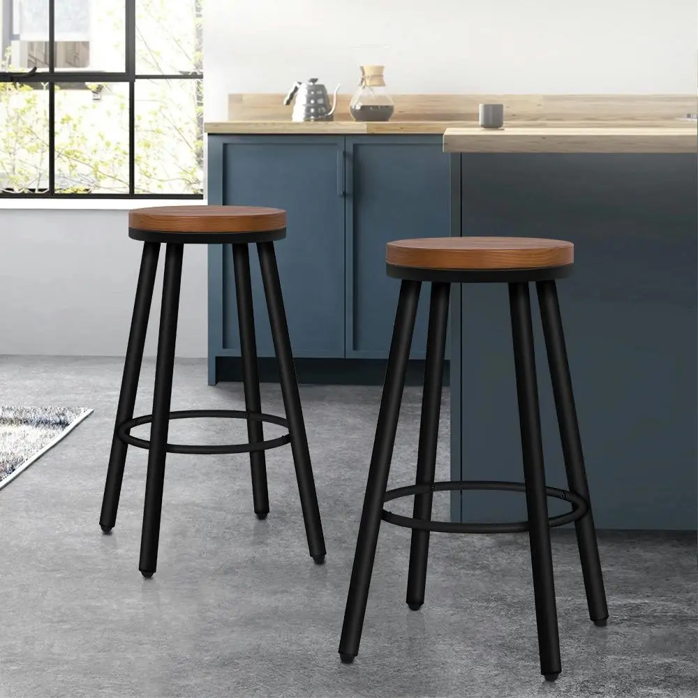 Alfordson 2x Bar Stools Retro Kitchen Vintage Chair Industrial Rocio Black - Furniture