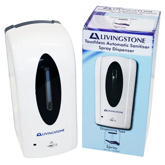Livingstone Touchless Automatic Liquid Hand Sanitiser Alcohol Spray Dispenser, 1 Litre, 26.5 x12 x12cm, Plastic, White - Commercial