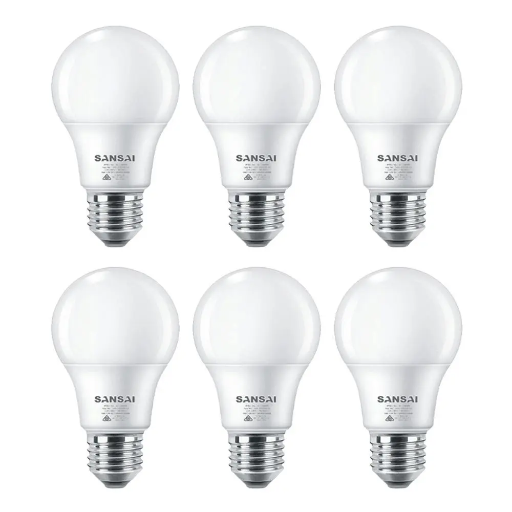 6x Sansai Home/Office LED 595lm Screw In Light Bulb A60 7W E27 Cool White 6500K - Home & Garden