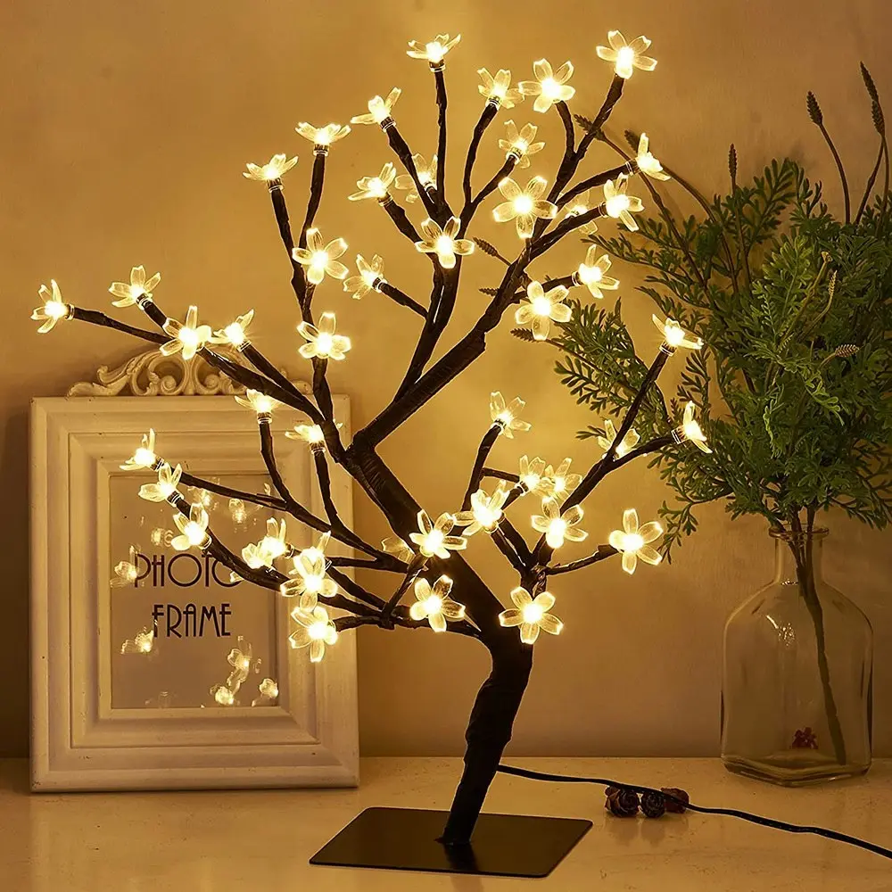 48 LED Cherry Blossom Tree Warm White USB Lights for Home Bedroom Office - Home & Garden