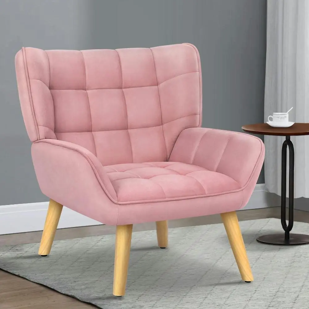 Alfordson Wooden Armchair Tub Chair Velvet Pink - Furniture