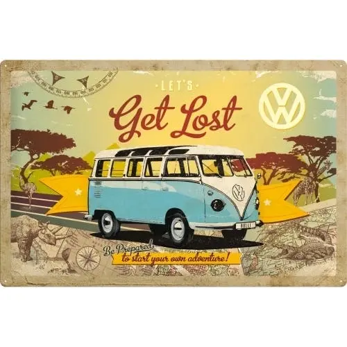Nostalgic Art VW Lets Get Lost 40x60cm XL Metal Tin Sign Wall Hanging Decor - Home & Garden