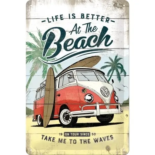Nostalgic Art 20x30cm Medium Metal Wall Hanging Sign VW Bulli Beach Home Decor - Home & Garden