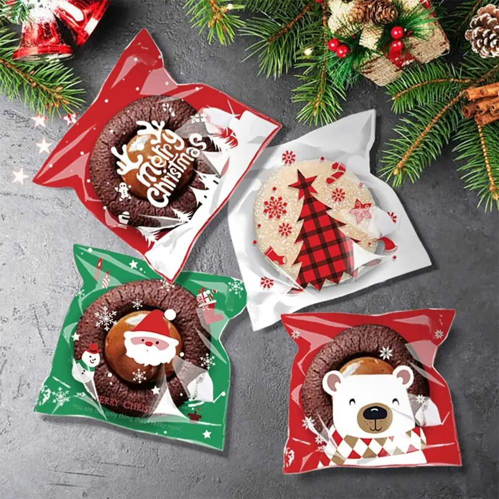 400Pcs Christmas Candy Cookie Self-Adhesive Gift Packaging Biscuit Baking Bag