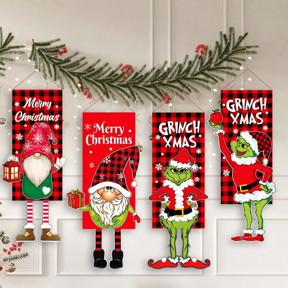 4Pcs Christmas Decorations Grinch Hanging Feet Doll Hanging Doll Hanging Flag - Home & Garden