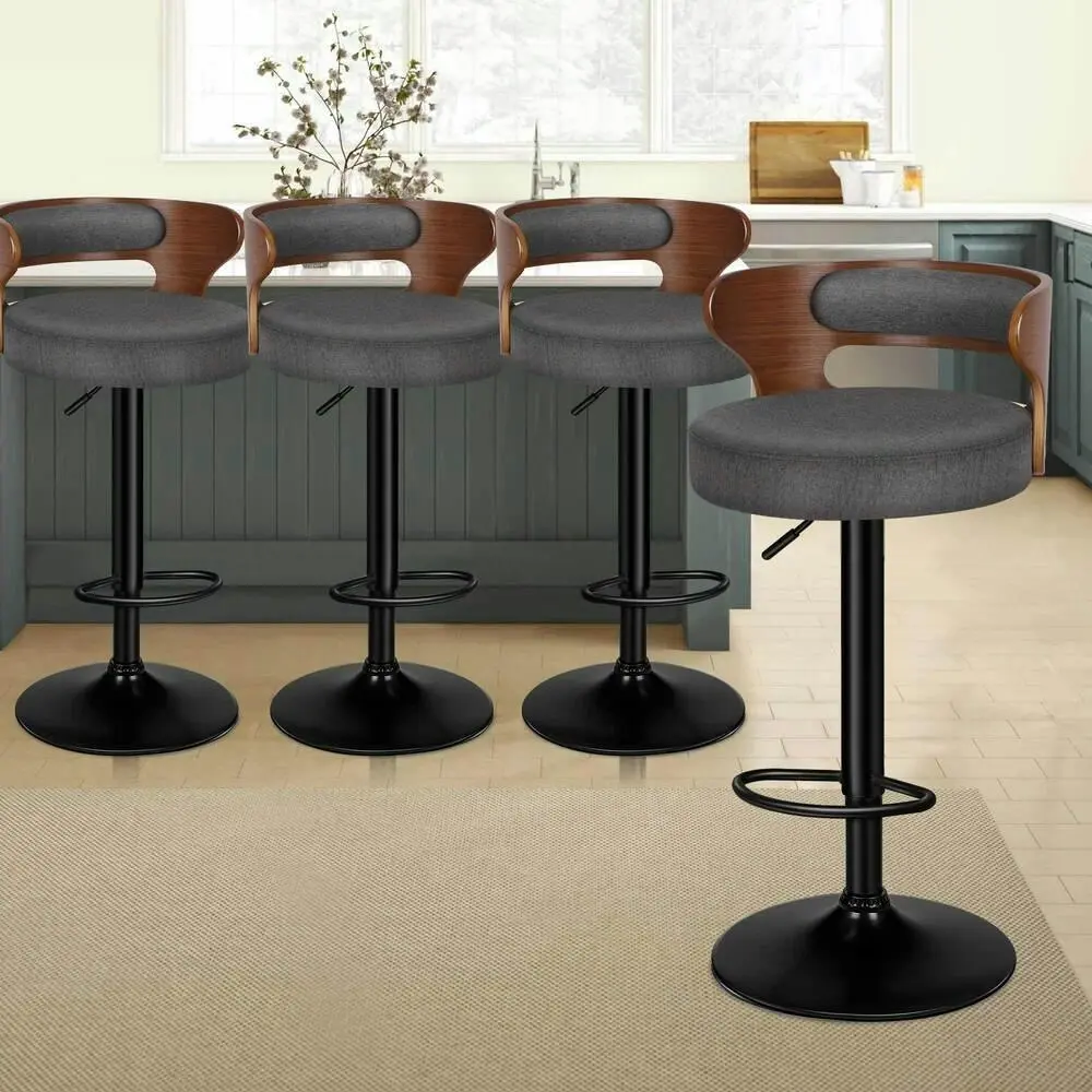 Alfordson 4x Bar Stool Kitchen Swivel Chair Wooden Linen Fabric Reno Grey - Furniture