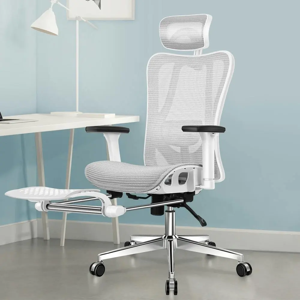 Alfordson Ergonomic Executive Mesh Office Chair White Grey - Furniture