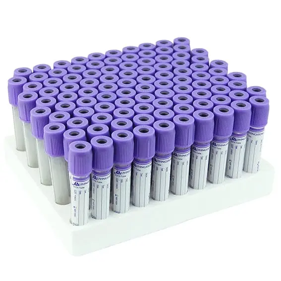 Livingstone Blood Collection Plastic Tube with K3 EDTA 4mL 13 x 75mm Purple Lavender Non Spill Cap 100 Pack - Commercial