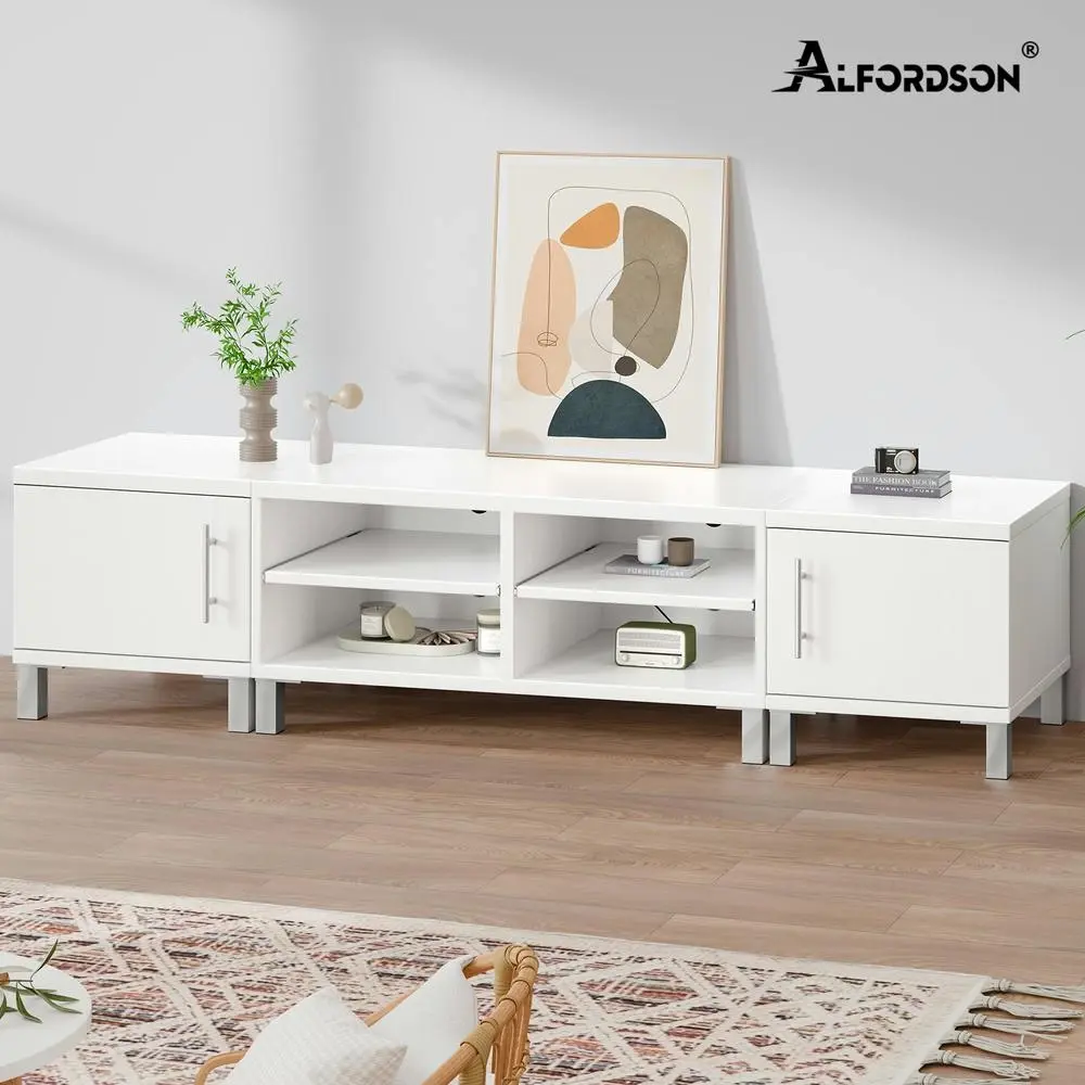 Alfordson Entertainment Unit TV Cabinet Stand 190cm White - Furniture