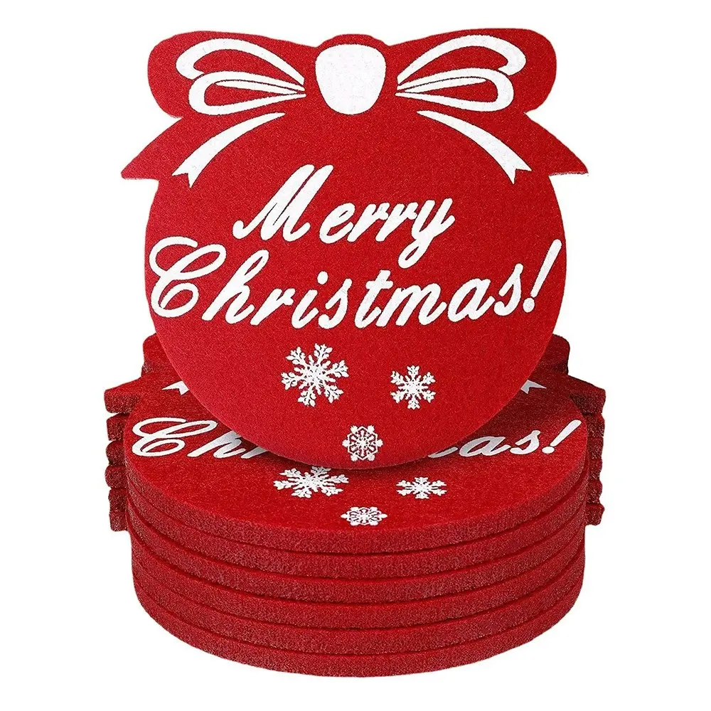 8pcs Christmas Ornaments Felt Coasters Insulation Felt Mats Decorative Placemats - Up to 60% Off Christmas Decoration Specials