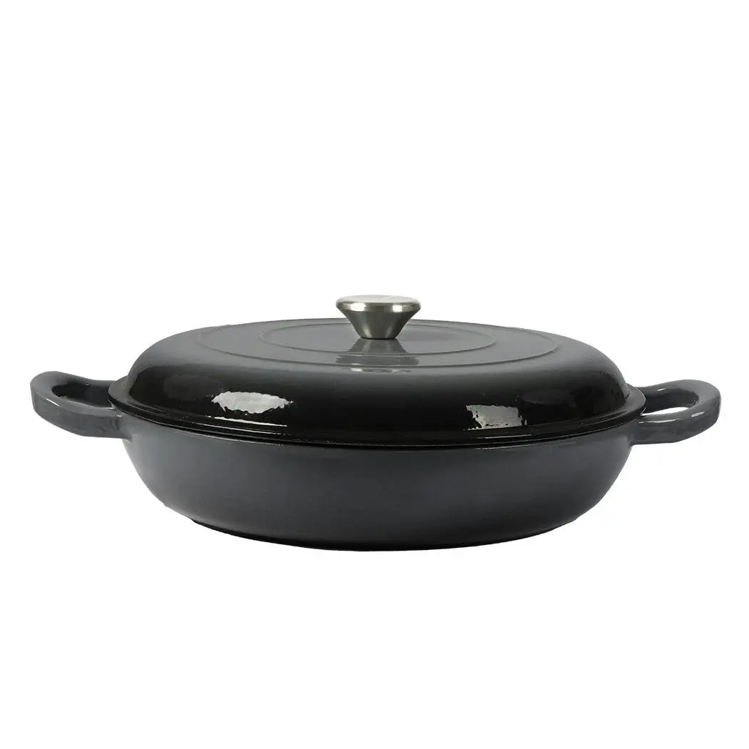Toque 3.5L Cast Iron Pan Dutch Oven Enamel Casserole Pot Slow Cook Cooker Black - Home & Garden