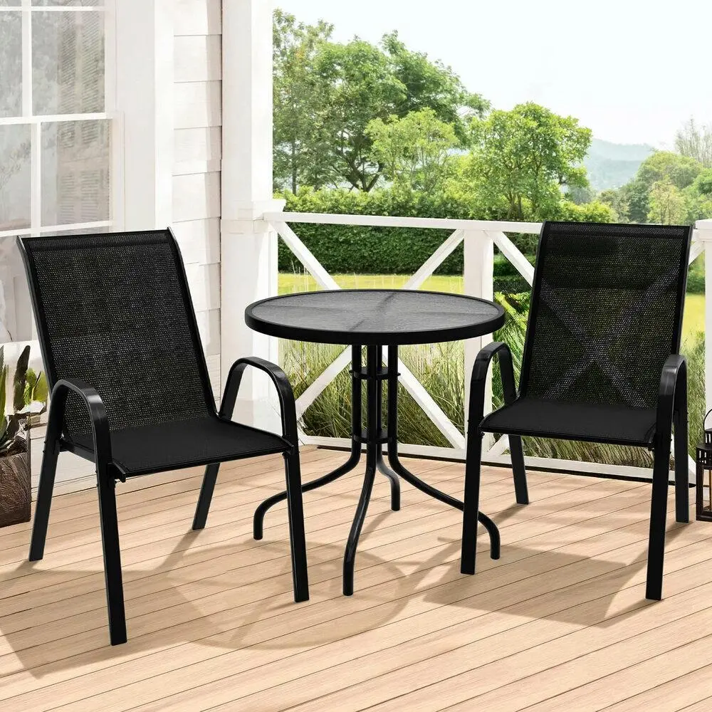 Alfordson 3PCS Outdoor Furniture Patio Table and Chairs Set Garden Round Black