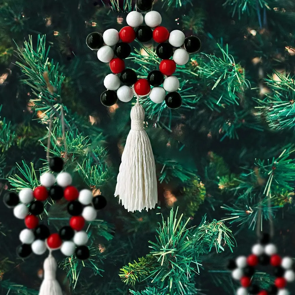 3Pcs Christmas Natural Wood Bead Pendant Decor Christmas Decor Party Ornament - Home & Garden