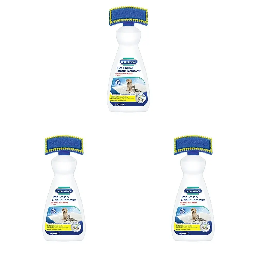 3x Dr Beckmann Pet Stain & Odour Remover Dog/Cat Dirt Carpet/Upholstery Cleaner - Home & Garden