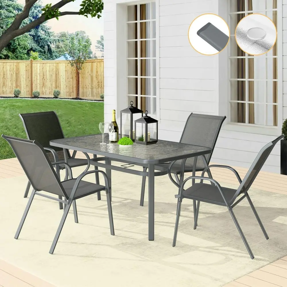 Alfordson 5PCS Outdoor Dining Set Table and Chairs Grey - Up to 65% off Outdoor Furniture