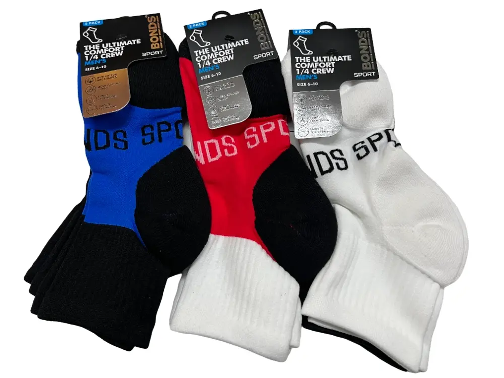 30 X Bonds Mens Ultimate Comfort Quarter Crew Sport Socks Assorted - Fashion