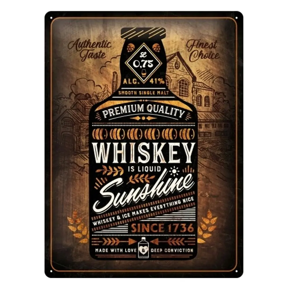 Nostalgic Art Whiskey Sunshine 30x40cm Large Metal Sign Home Wall Hanging Decor - Home & Garden