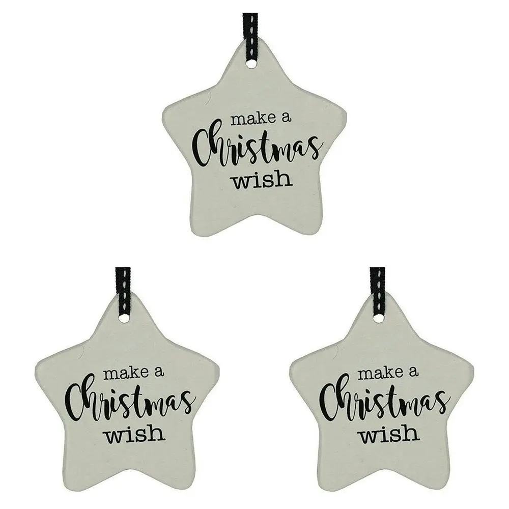 3x Ceramic Hanging 8x9cm Star Christmas Wish w/Ribbon Ornament Home/Office Decor - Home & Garden