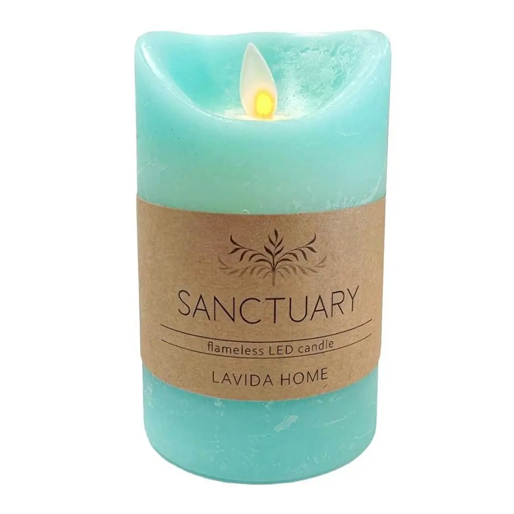 Flameless Plastic Wax 12.5cm Pillar Candle Tabletop Home Room Decor Large Lagoon - Home & Garden