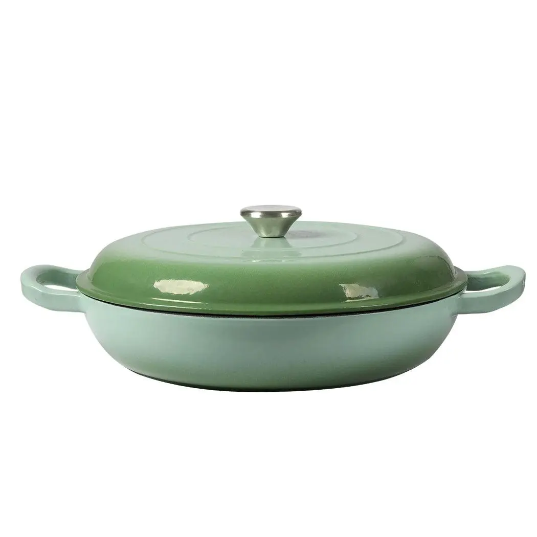 Toque Casserole Pot Cast Iron Dutch Oven Green Enamel Slow Cook Pan Lid 3.5L - Home & Garden