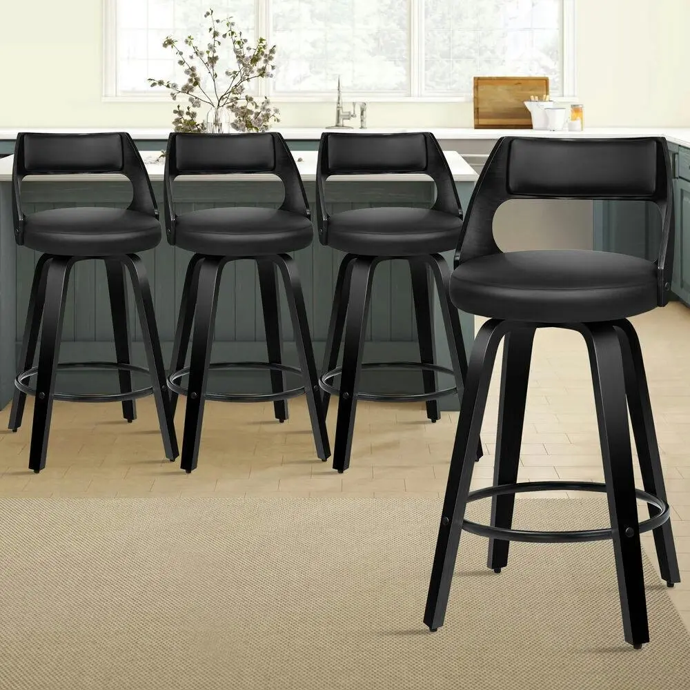 Alfordson 4x Bar Stools Swivel Chairs Kitchen Wooden Dining Chair ALL BLACK - Shop Dining Chairs & Bar Stools