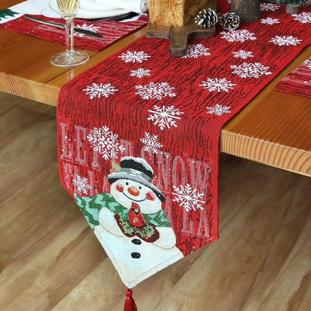 Christmas table runner snowman embroidery table tablecloth Christmas Table Decor - Home & Garden