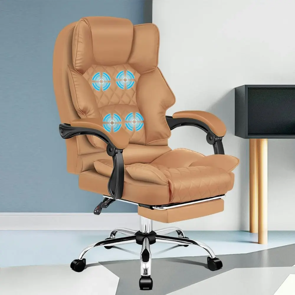 Alfordson Massage Office Chair Executive PU Leather Seat Brown - Furniture