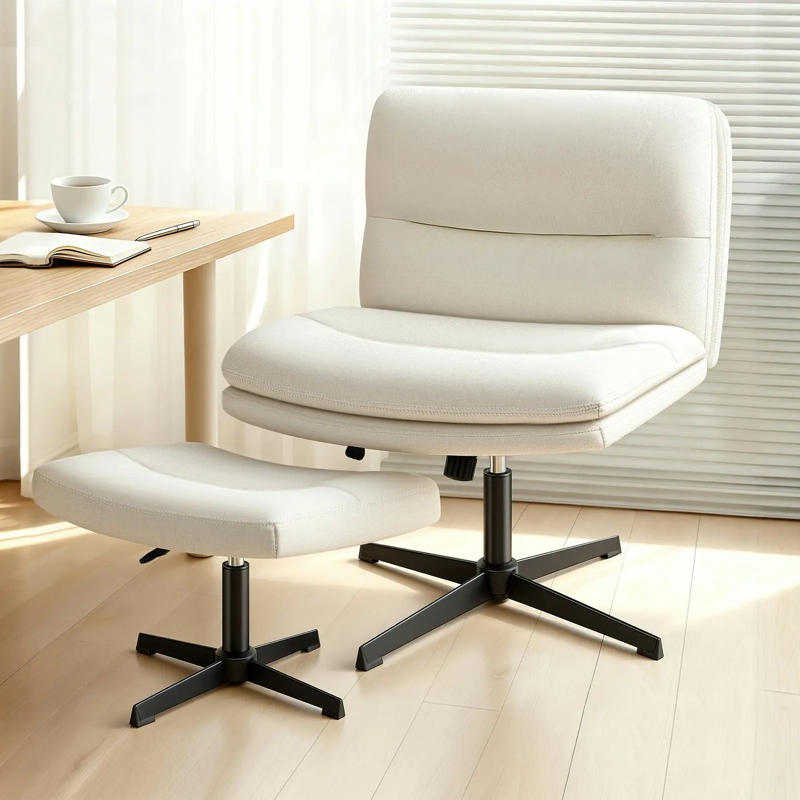 Alfordson Office Chair Computer Seat Cross-legged Work Ottoman Velvet Beige