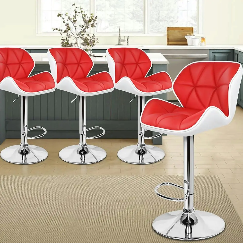 Alfordson Bar Stools Kitchen Swivel Gas Lift Leather Red & White x4 - Shop Dining Chairs & Bar Stools