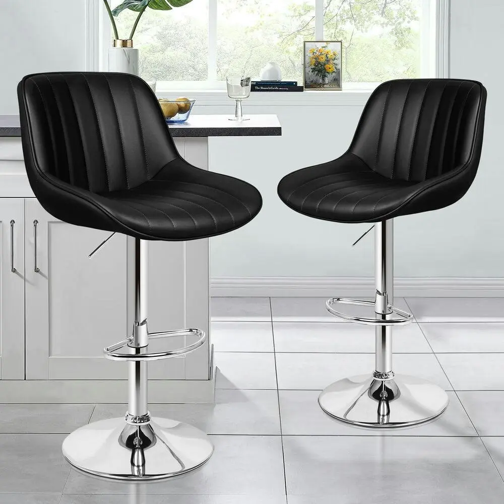Alfordson 2x Bar Stools Gas Lift Leather Bar Chairs Kitchen Swivel Wendy BLACK - Shop Dining Chairs & Bar Stools