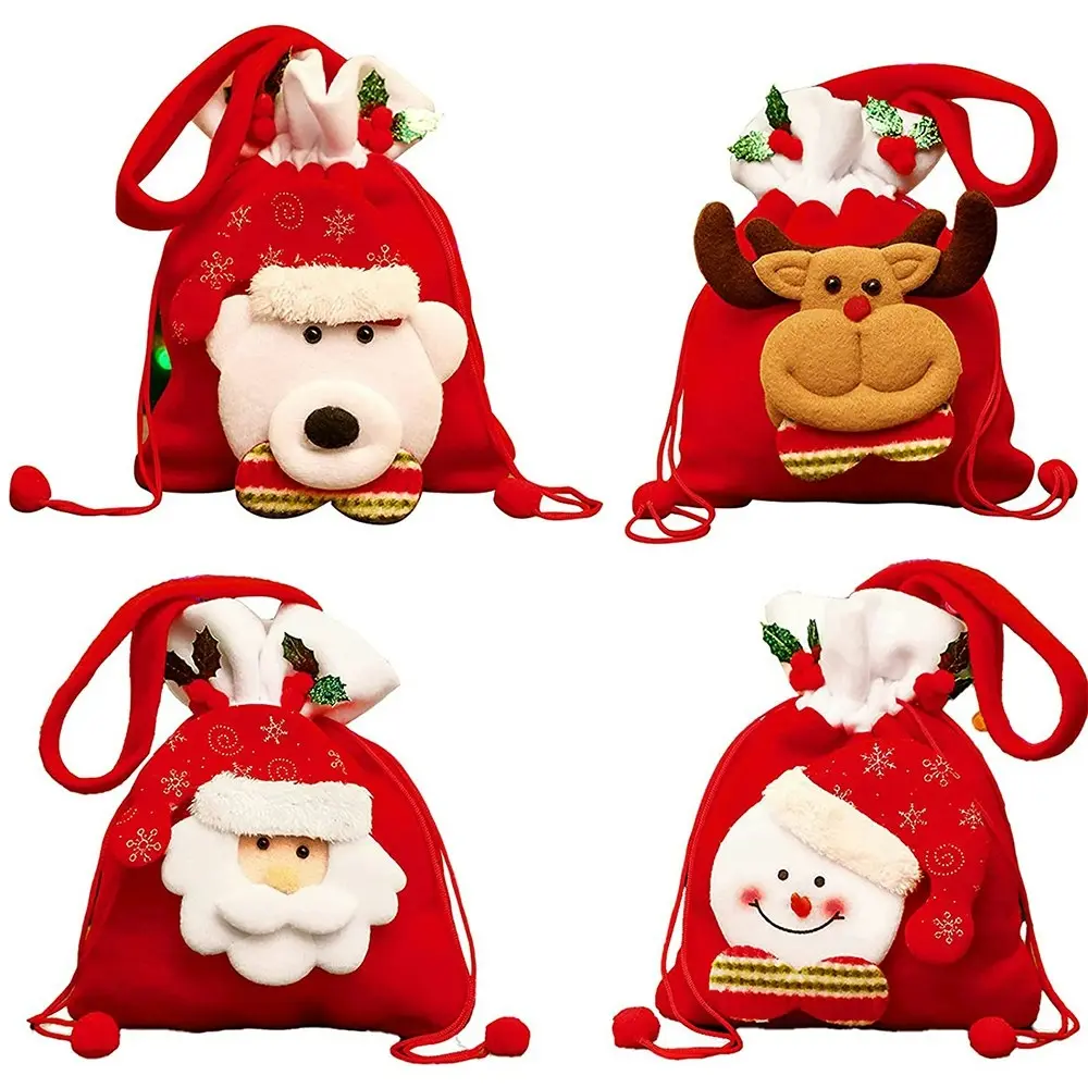 4 Pack Xmas 3D Design Fabric Gift Bags Apple Bags for Favors and Decorations - Home & Garden