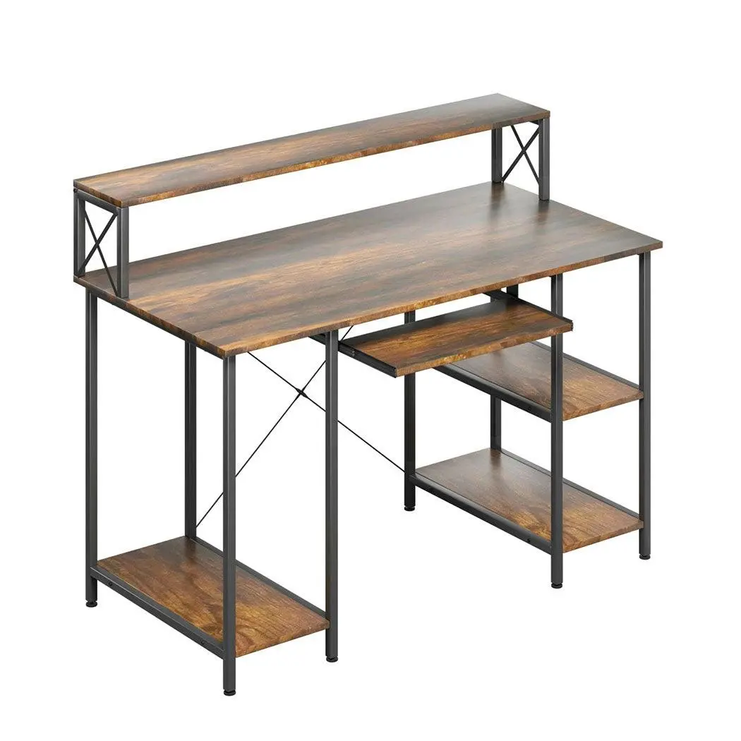 Levede Computer Desk Home Office Study Table Monitor Stand Keyboard Tray Brown - Furniture