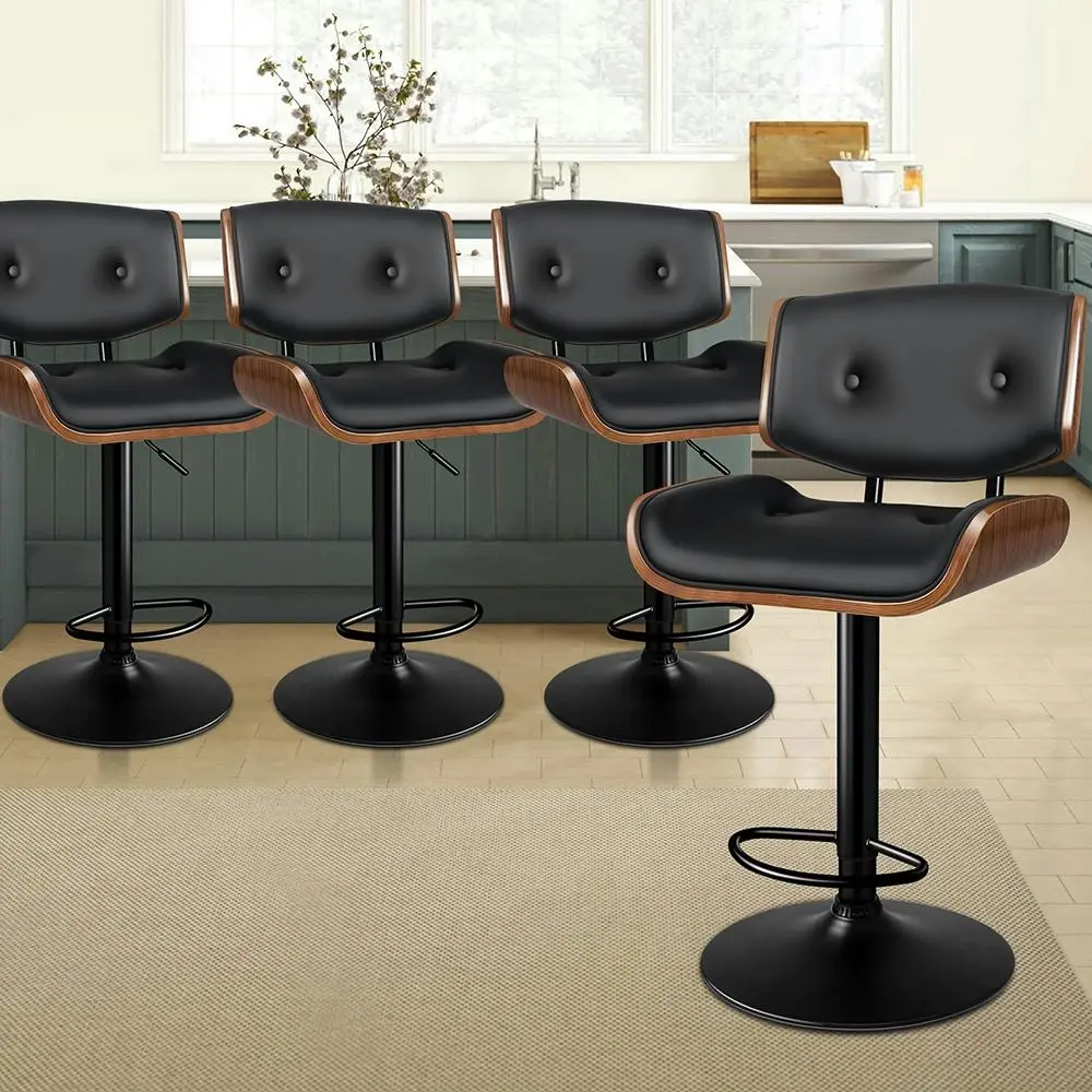 Alfordson 4x Bar Stool Kitchen Swivel Chair Wooden Leather Gas Lift Kayla - Furniture