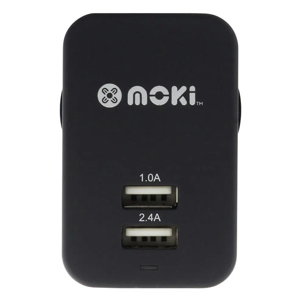 Moki Dual USB Wall Mobile Travel Charger Power AU/NZ Plug Travel Adapter Black - Electronics