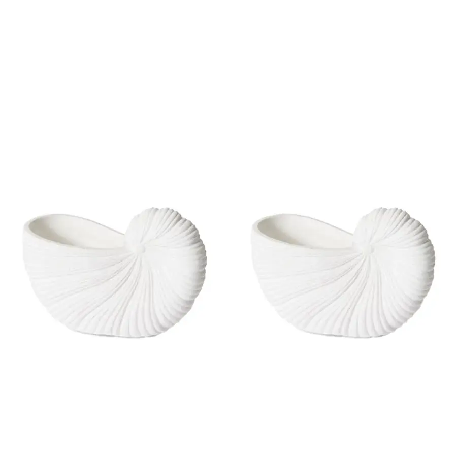 2x E Style 21cm Cement Snail Shell Pot Tabletop Vase Display Decor White - Home & Garden