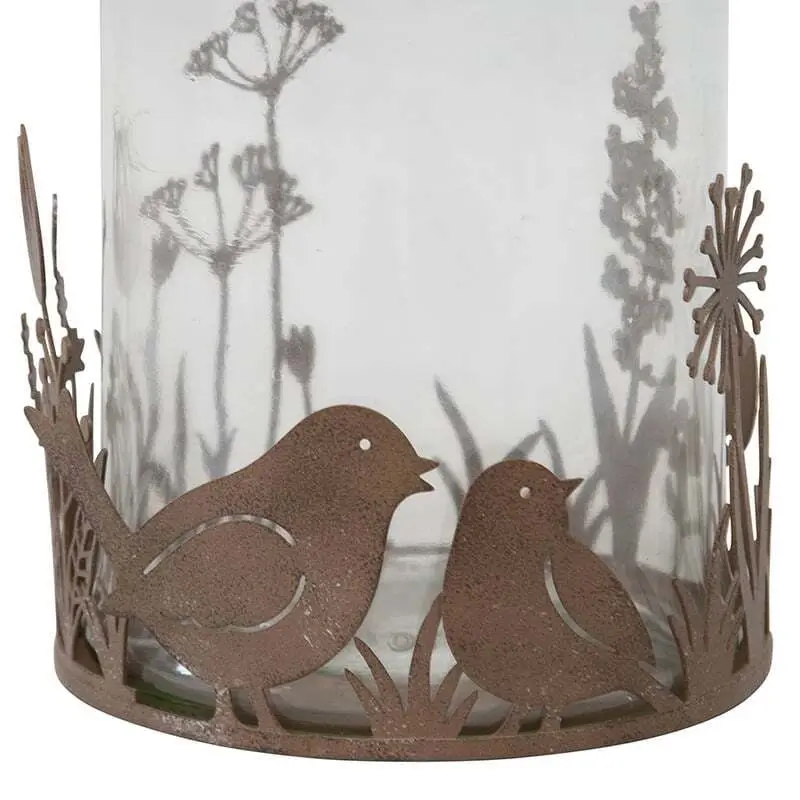 Willow & Silk Set of 2 Metal Glass 10.5cm Rustic Bird Candle Holders - Home & Garden