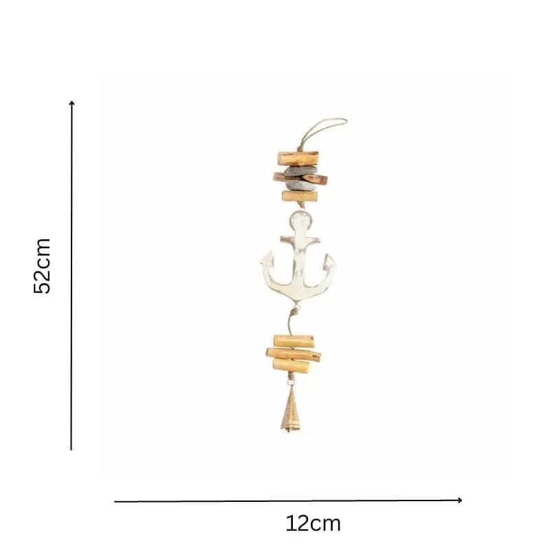 Willow & Silk Wooden 52cm Nautical String Anchor Bell Hanging Decor - Home & Garden