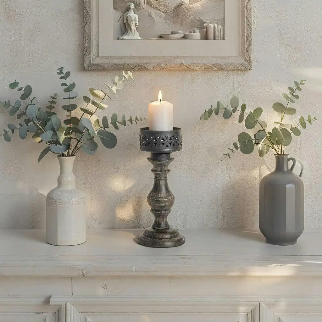 Willow & Silk Handmade Vintage Black 27cm Baroque Pillar Candle Holder - Home & Garden
