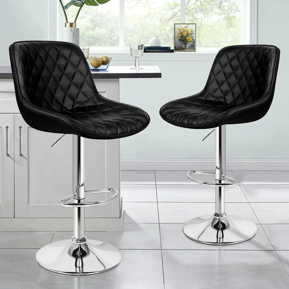 Alfordson 2x Bar Stools Gas Lift Leather Bar Chairs Kitchen Swivel Xena BLACK - Furniture