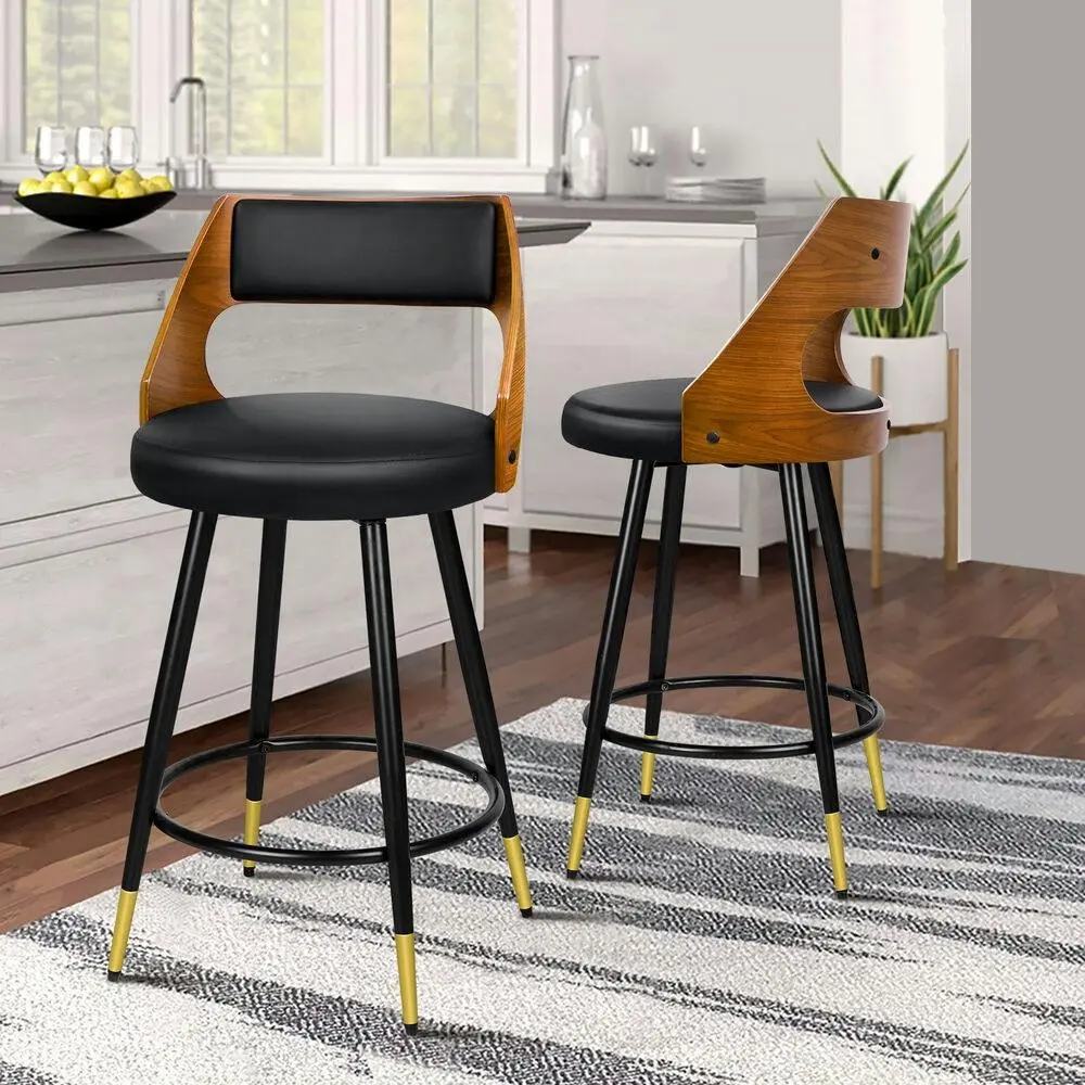 Alfordson 2x Swivel Bar Stools Morgan Kitchen Wooden Dining Chair Black - Shop Dining Chairs & Bar Stools
