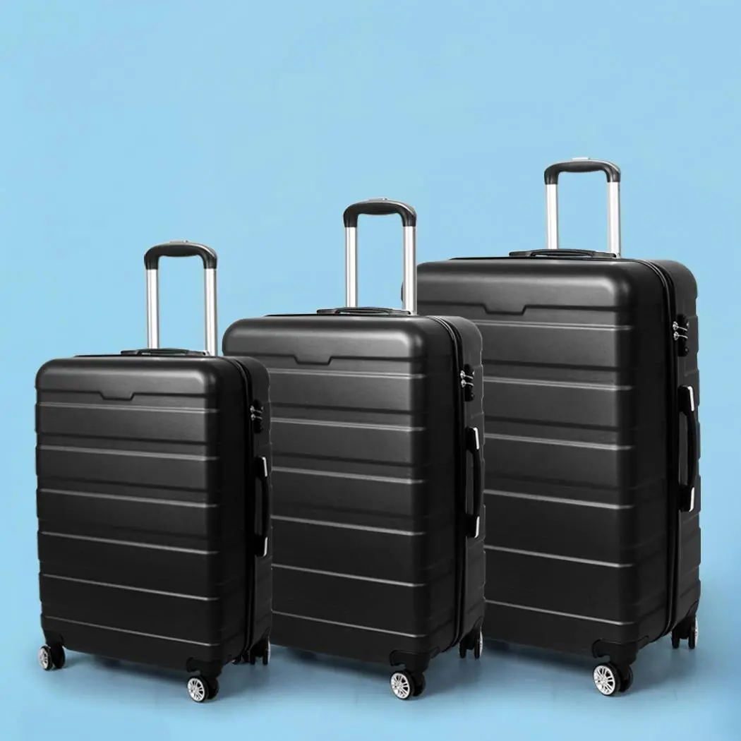 Slimbridge 3PC Luggage sets Suitcase 20" 24" 28" Set Travel TSA Hard Case Black - Fashion