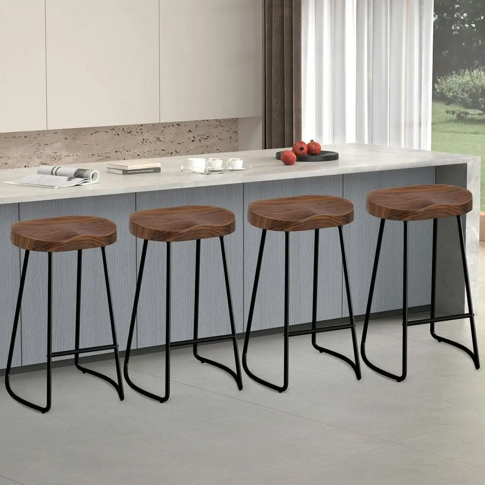 Alfordson 4x Bar Stools 75cm Tractor Kitchen Wooden Vintage Chair Dark - Furniture