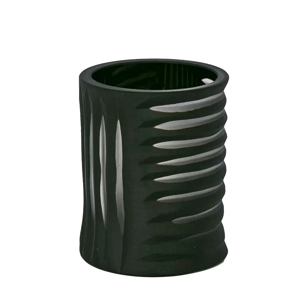 Belle Hollis Glass Flower Vase Small Round 12cm Plant Holder Tabletop Decor BLK - Home & Garden