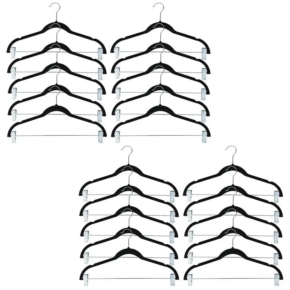 20pc Boxsweden Velvet Clothes/Pants/Trousers Hanging Hanger w/ Chrome Bar/Clips - Home & Garden