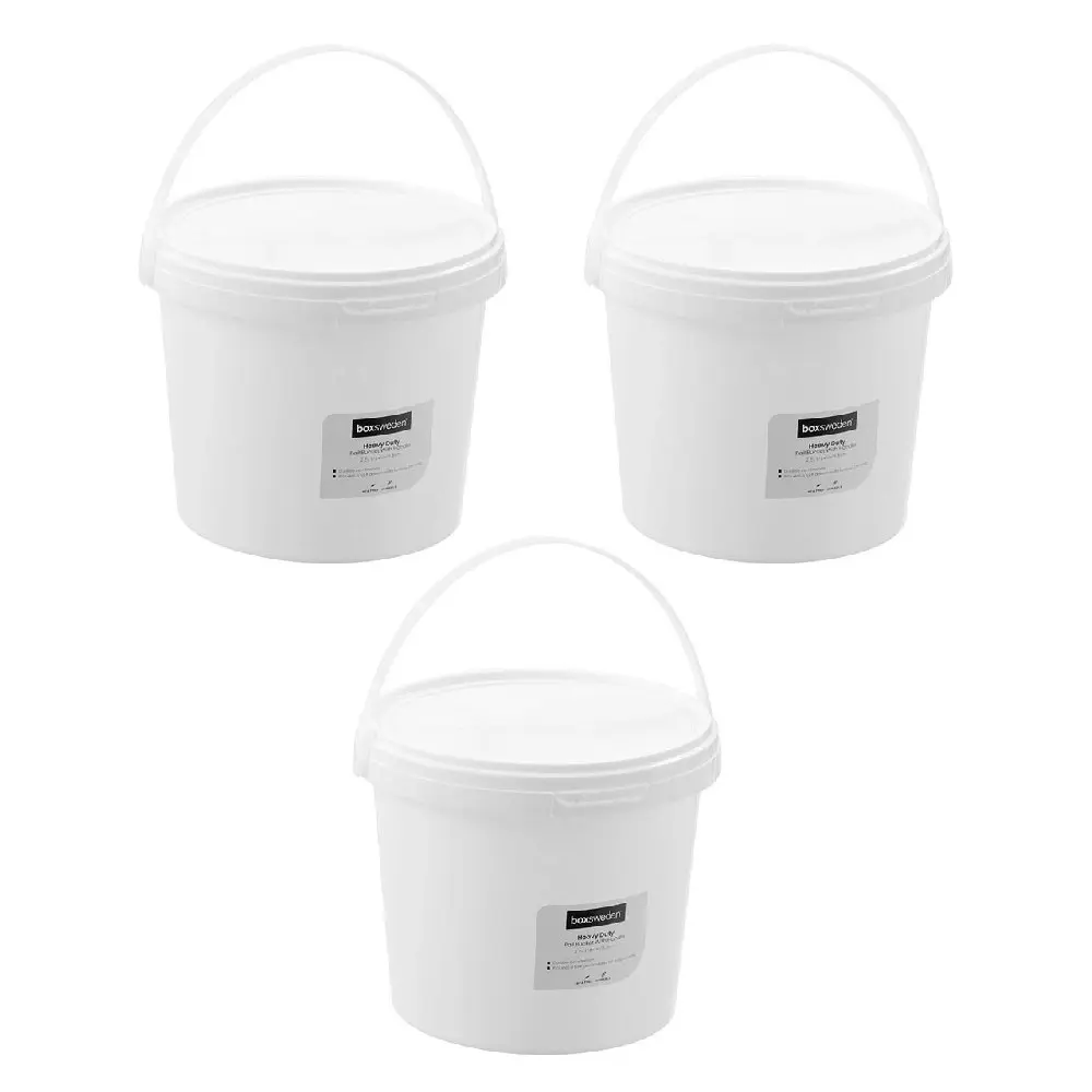 3x Boxsweden 2.5L Heavy Duty Handled Pail Bucket Home/Garden Storage Tub White - Home & Garden