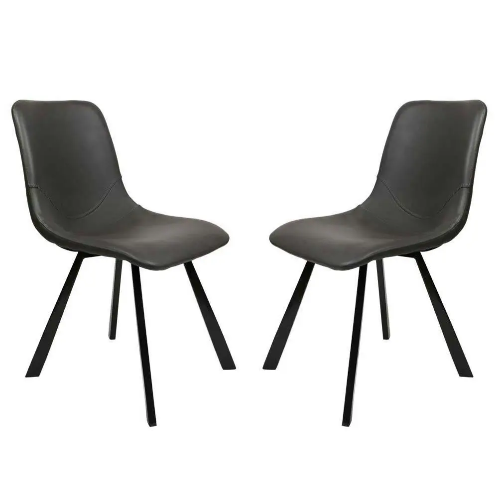Raimon Furniture Set of 2 Cos Faux Leather Dining Chair Black Metal Legs - Antique Black