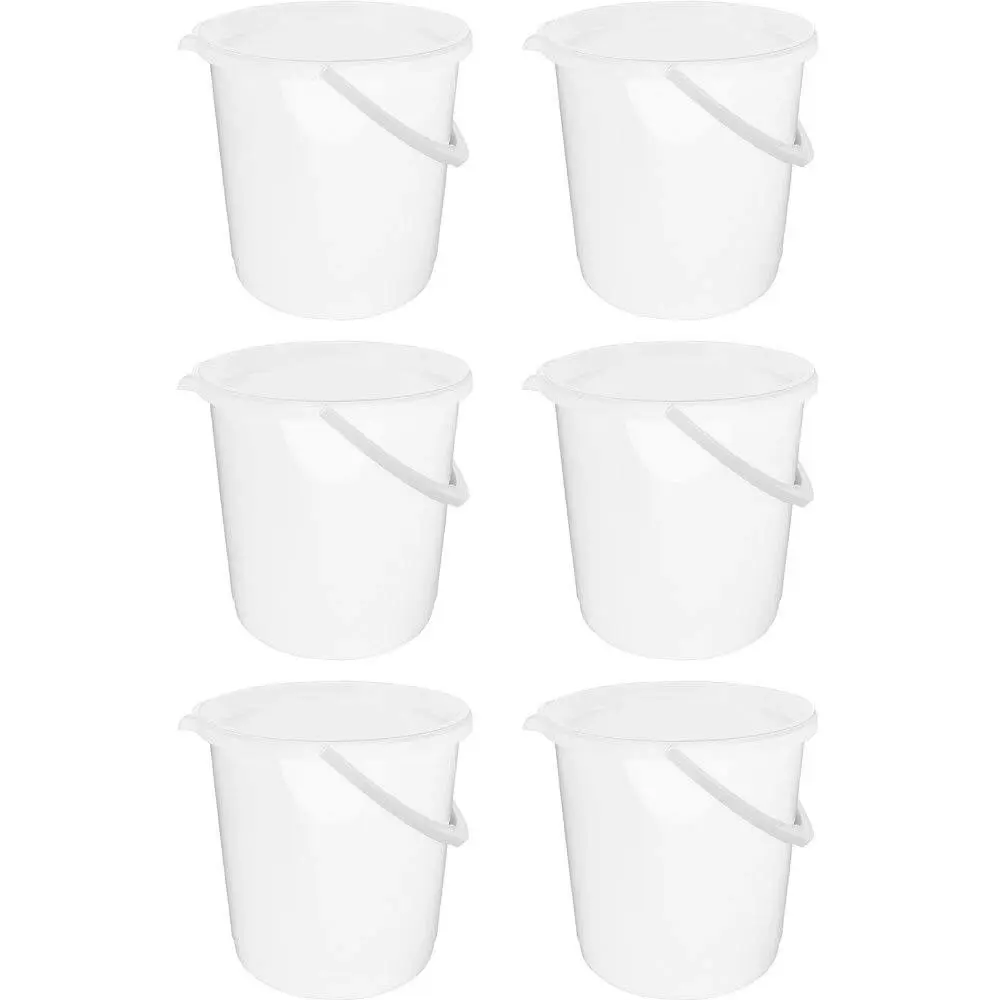 6x Home Leisure Bucket W/Lid 11L White Laundry Cleaning Home Decor Organisation - Home & Garden